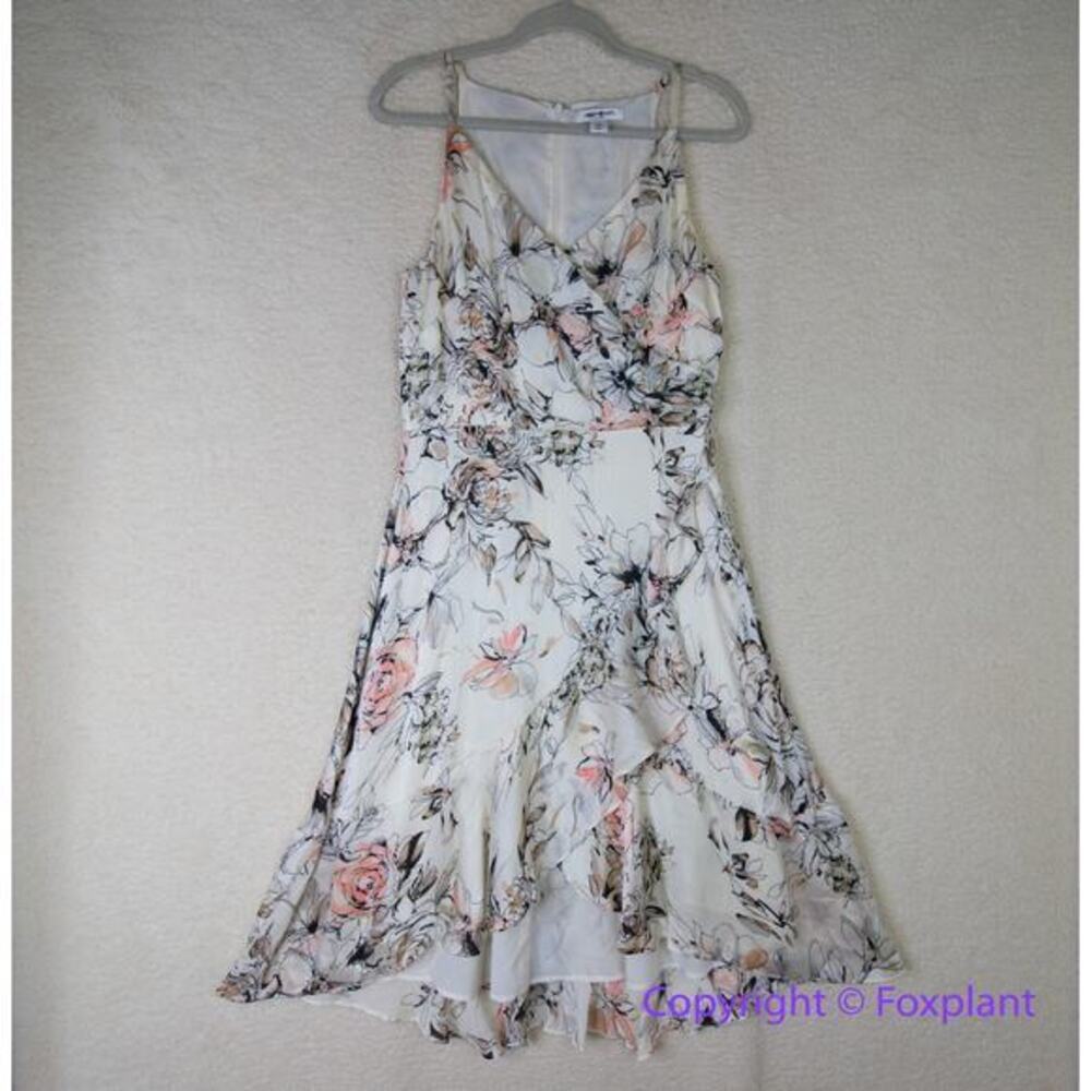 White House Black Market White Floral Midi Dress with Blush and Green Accents